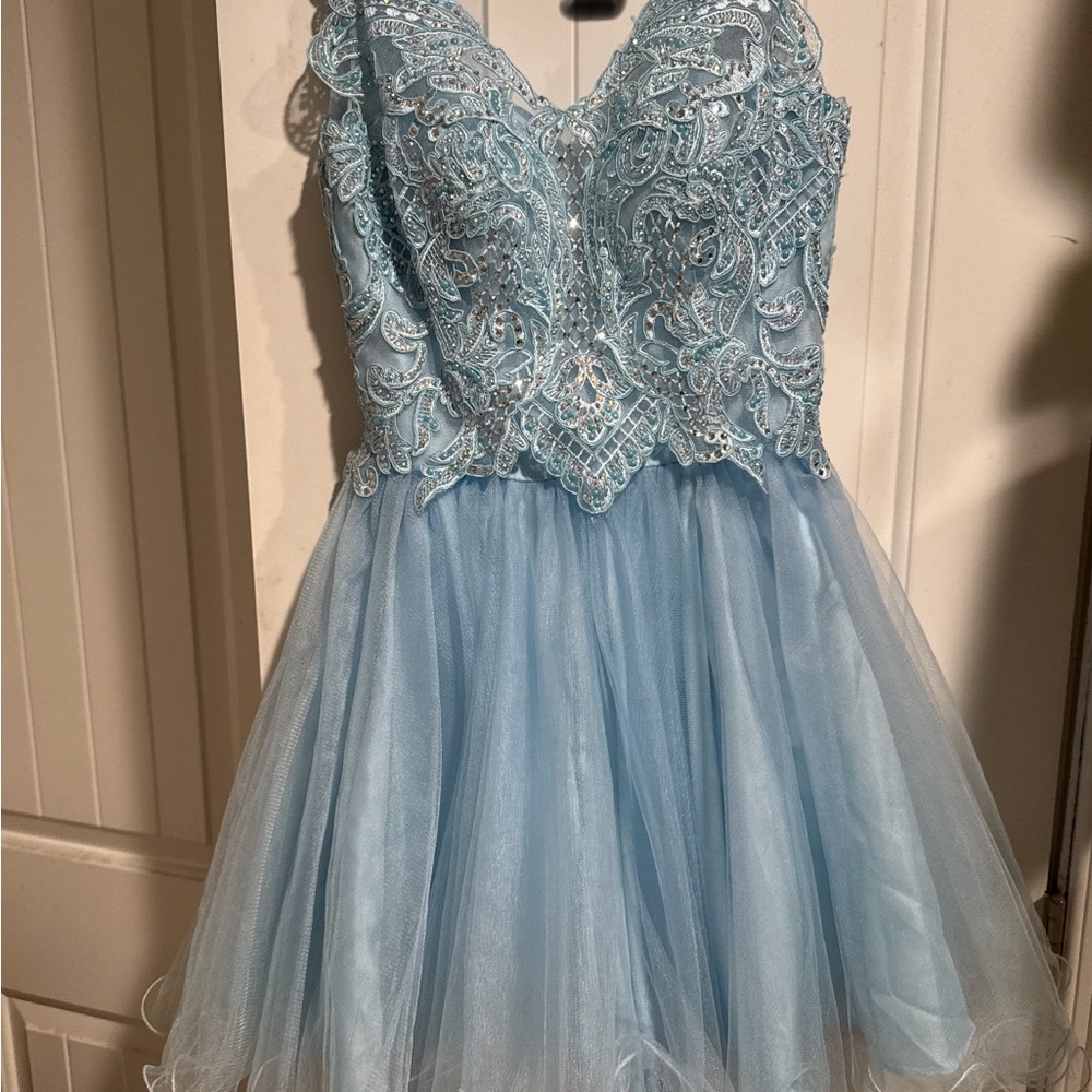 Dancing Queen Sky Blue Embellished Dress